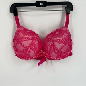 Victoria's Secret Body by Victoria Push Up Pigeonnant Fuchsia Lace Lined Bra 36D